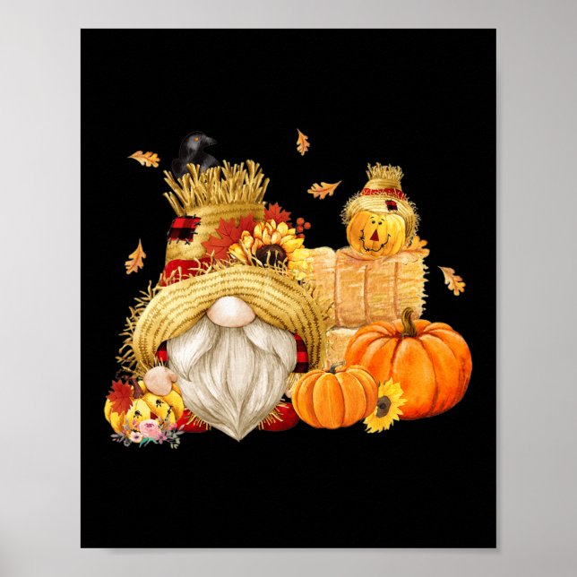 Fall Gnome Fågelskrämma Gnome Fall Halloween Thank Poster (Framsidan)