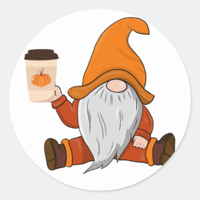 Fall Gnome och kaffevinyldekaler Runt Klistermärke (Framsida)