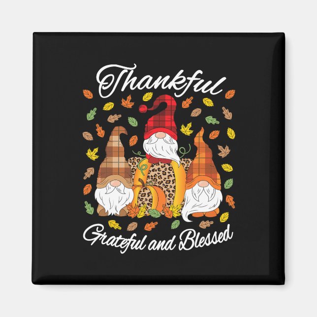 Fall Gnome Play Leopard Pumpkin Thanksgiving Bles Magnet (Framsidan)