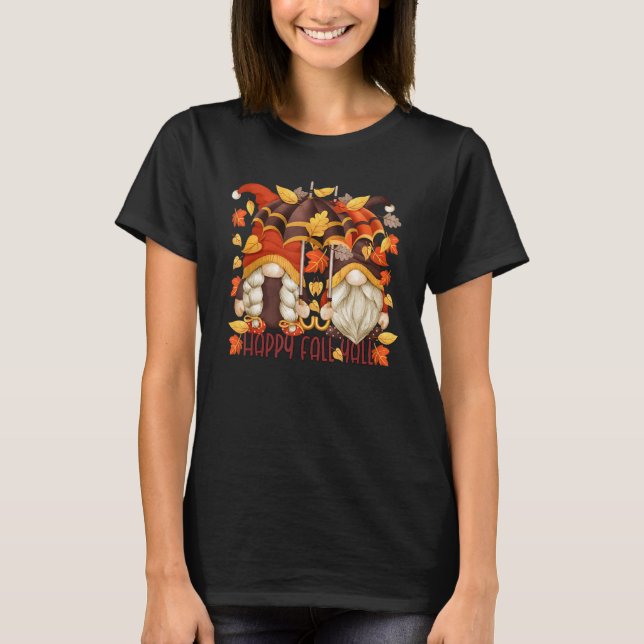 Fall Gnome Umbrella For Women Autumn Leaves Happy  T Shirt (Framsida)