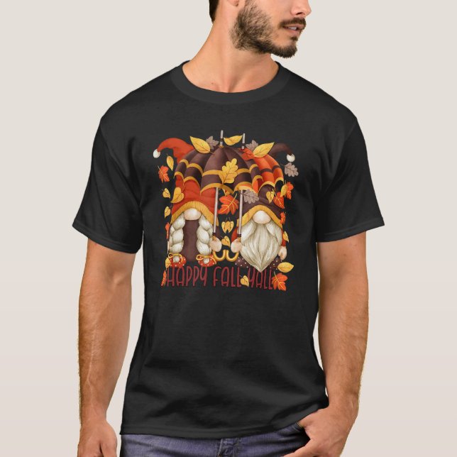 Fall Gnome Umbrella For Women Autumn Leaves Happy  T Shirt (Framsida)