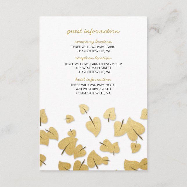 Fall Gold Foil Löv Guest Information Card Tilläggskort (Framsida)
