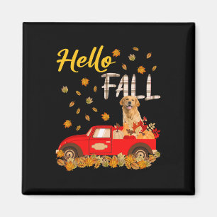 Fall Golden Retriever Löv Autumn Red Lastbil Hund Magnet