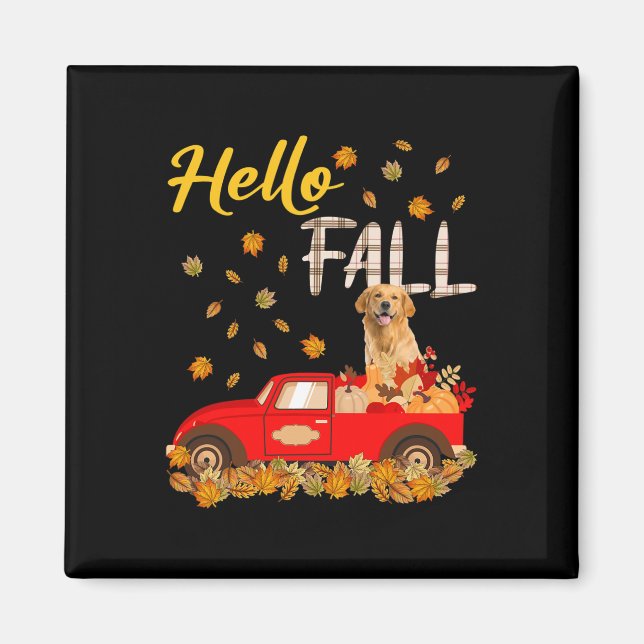 Fall Golden Retriever Löv Autumn Red Lastbil Hund  Magnet (Framsidan)
