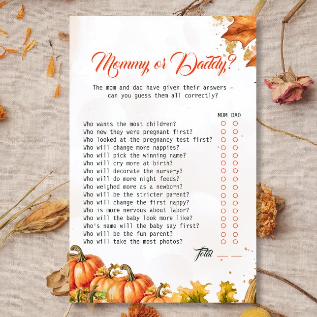 Fall Gourd Baby Shower Mamma eller pappa Game (Skapare uppladdad)