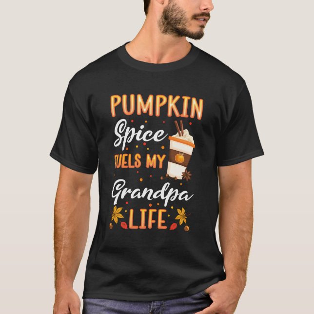 Fall Grandpa Pumpkin Spice Latte Höst löv Gra T Shirt (Framsida)