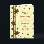 Fall Grandson och Hans fru Årsdag Kort<br><div class="desc">Lycklig-bröllop-årskort för barnson och hans fru med höst löv mönster,  och hjärtligt omvänt.</div>