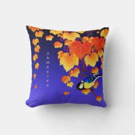 Fall Grape Vine Orange Guld Löv Underbar Tit Bird Kudde