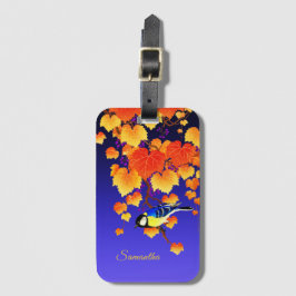 Fall Grapine Vine Underbar Tit Bird Orange Löv Blu Bagagebricka