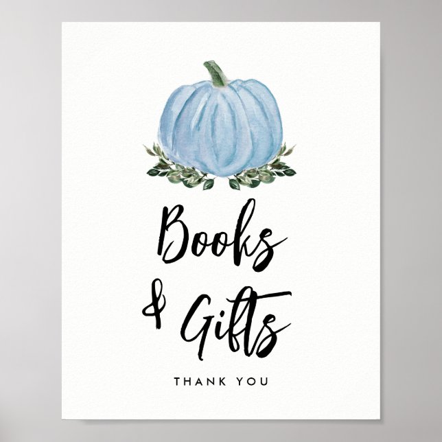 Fall Greenery Blue Pumpkin Bokar och Gifts Sign Poster (Framsidan)