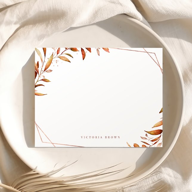 Fall Greenery Geometric Personlig Stationery Anteckningskort (Fall Greenery Geometric Personalized Stationery Note Card)