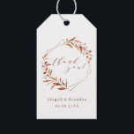 Fall Greenery Geometric Tack Rustic Bröllop Presentetikett<br><div class="desc">Rustik vattenfärg faller botaniskt bladgrönt med faux kopparfolie löv och geometriskt ram,  och trendig tack för att du skriker,  enkelt och elegant,  underbart för fallande rustiskt bröllop,  botaniskt trädgårdsbröllop på vintern. Visa alla matchande delar i samlingen</div>