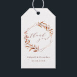 Fall Greenery Geometric Tack Rustic Bröllop Presentetikett<br><div class="desc">Rustik vattenfärg faller botaniskt bladgrönt med faux kopparfolie löv och geometriskt ram,  och trendig tack för att du skriker,  enkelt och elegant,  underbart för fallande rustiskt bröllop,  botaniskt trädgårdsbröllop på vintern. Visa alla matchande delar i samlingen</div>