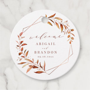 Fall Greenery Guld Geometric Rustic Bröllop Gåvor Etiketter