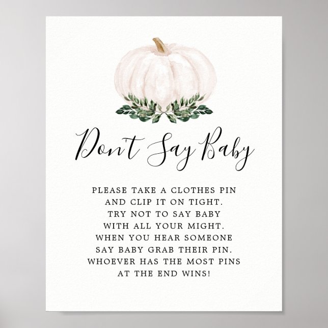 Fall Greenery Pumpkin Säg inte Baby Game Sign Poster (Framsidan)