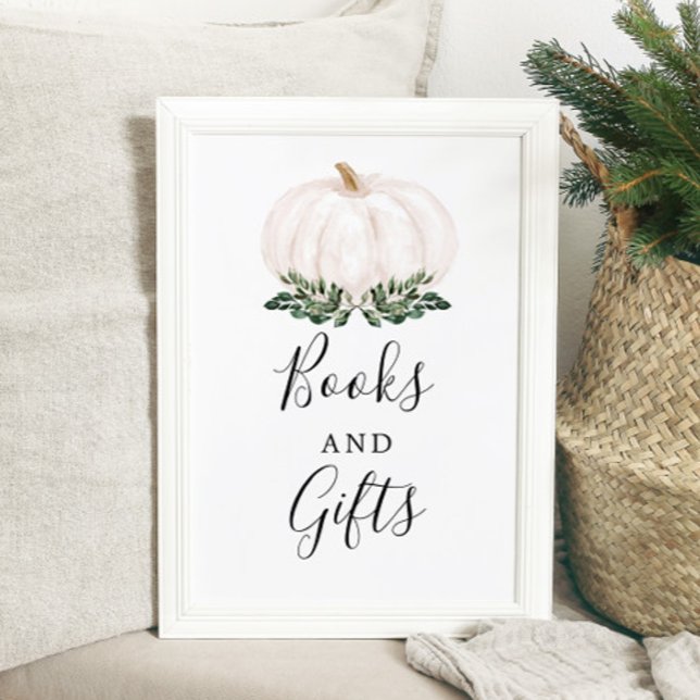 Fall Greenery White Pumpkin Bokar och Gifts Sign Poster (Skapare uppladdad)