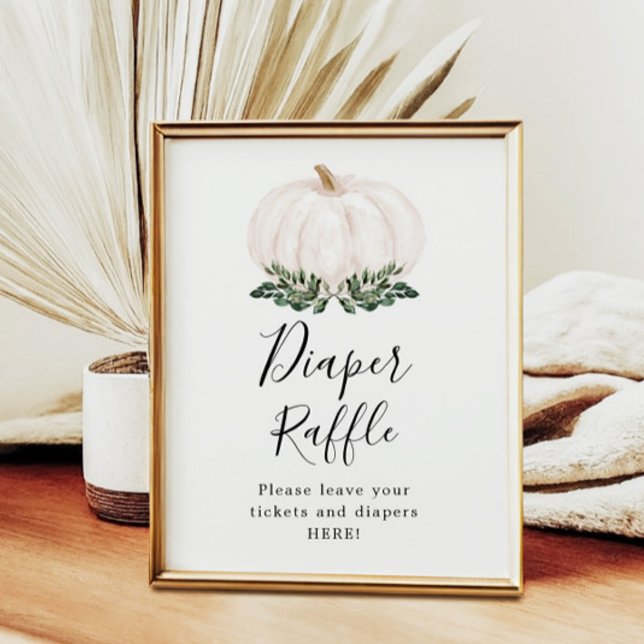 Fall Greenery White Pumpkin Diaper Raffle Sign Poster (Skapare uppladdad)
