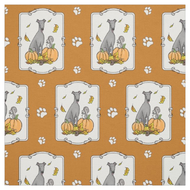 Fall Greyhound (grått) Hund Pumpkins Lövs Funny Tyg (Provkarta)