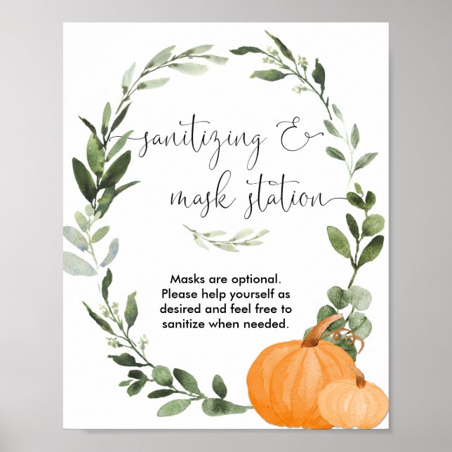 Fall grönska pumpa desinficerande maskstation skyl poster (Framsidan)