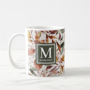 Fall Grönt Orange Löv Vattenfärgsmonogram Kaffemugg