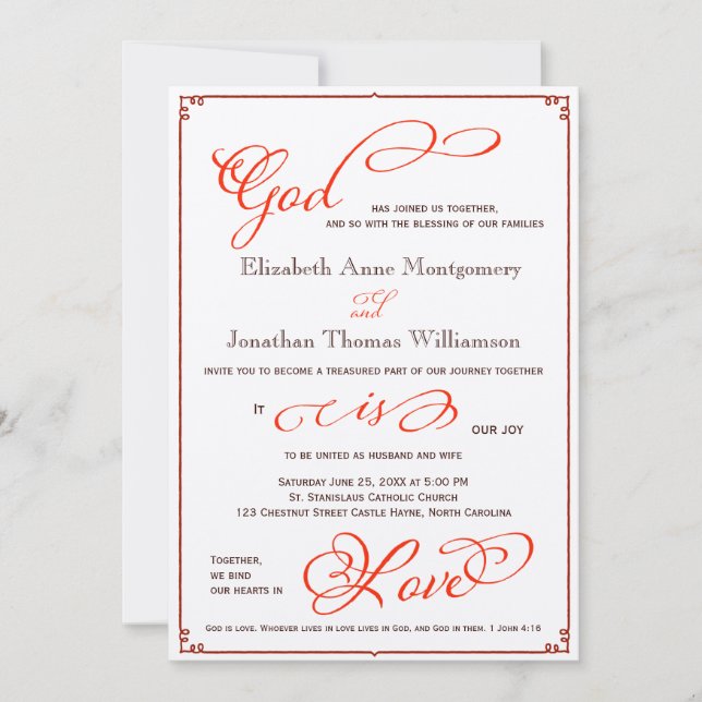Fall Gud är Kärlek Christian Wedding Bjud in Inbjudningar (Framsida)