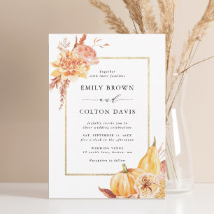 Fall Guld Blommigt Pumpkin Rustic Bröllop Inbjudningar