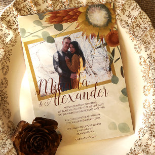 Fall Guld, Bronze Sage Grönt Proteas Bröllop Inbjudningar