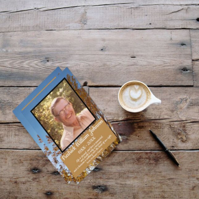 Fall Guld Löv Träd fotot Namn citerar begravning a Program (Skapare uppladdad)