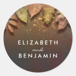 Fall Guld Löv Vintage bröllop Runt Klistermärke