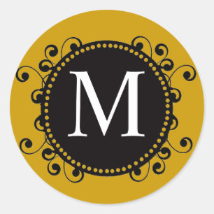 Fall Guld Monogram M Swirls Bröllop Sticker Runt Klistermärke