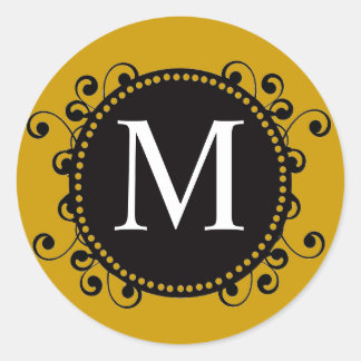 Fall Guld Monogram M Swirls Bröllop Sticker Runt Klistermärke