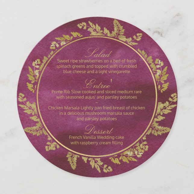 Fall Guld och Cranberry Round Menu Meny (Framsida)