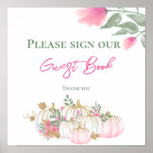 Fall Guld White och Rosa Pumpkin Guest Bok