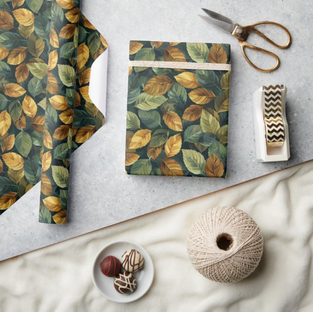 Fall gult orange grönt höst löv presentpapper (Hantverk)