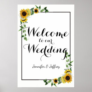 Fall Gult Solros Rustic Barn Bröllop Poster
