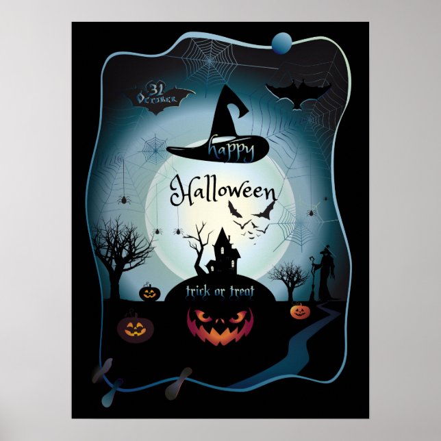 Fall Halloween fest " bus eller godis" lustig kons Poster (Framsidan)