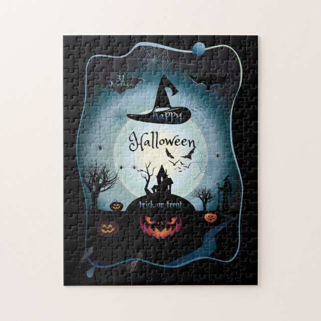 Fall Halloween fest " bus eller godis" lustig kons Pussel (Vertikal)