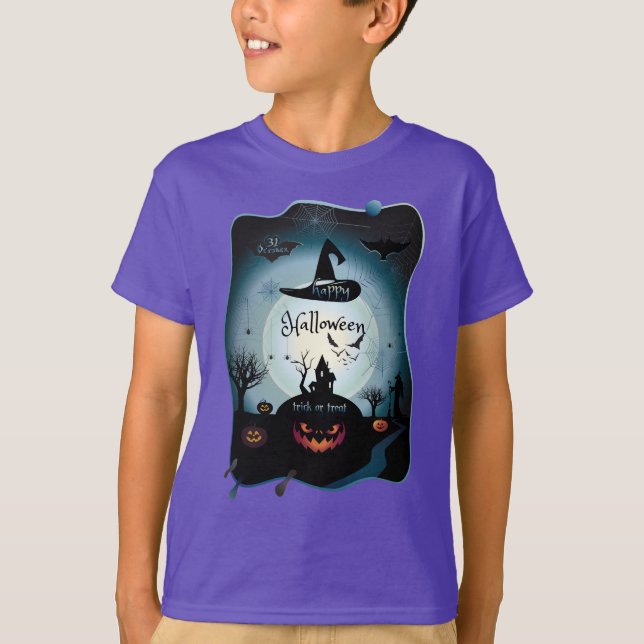 Fall Halloween fest " bus eller godis" lustig kons T Shirt (Framsida)