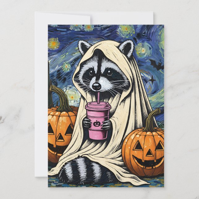 Fall Halloween Ghost Pumpkin Raccoon Costume Spook Inbjudningar (Framsida)