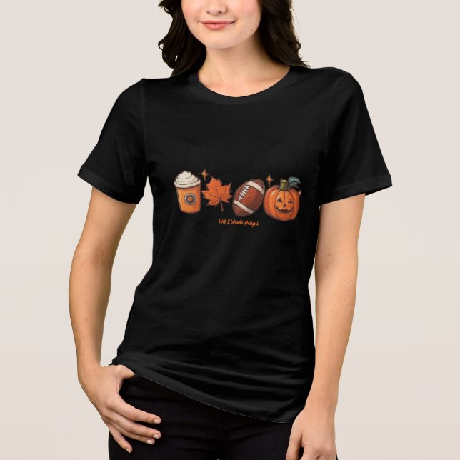 Fall Halloween Pumpkin Latte Football T Shirt (Framsida)