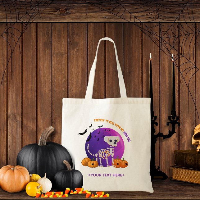 Fall Halloween Spooky Bus eller godis Tote Bag Tygkasse (Trick or Treat OR show up to the Halloween party in style. Represent your favorite dog breed!!)