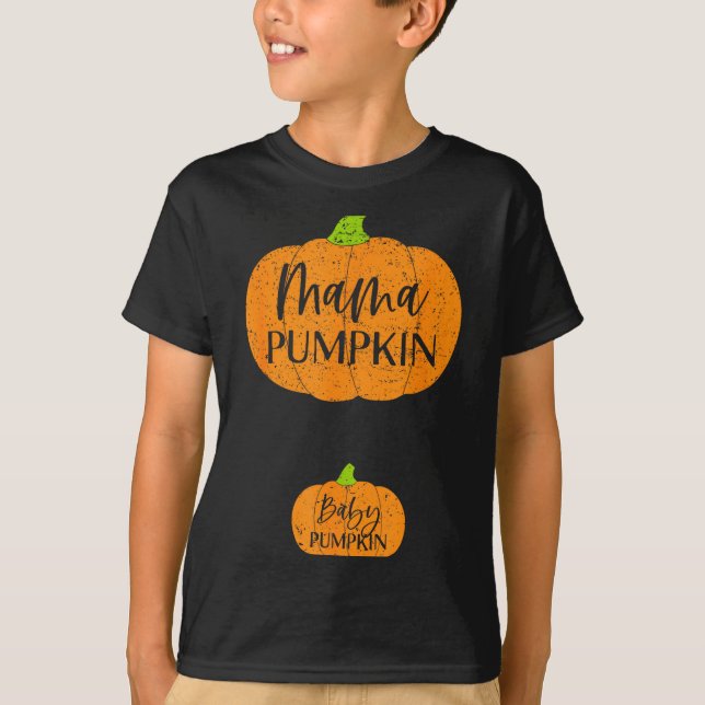 Fall Halloween Thanksgiving Mama And Baby Pumpkin  T Shirt (Framsida)