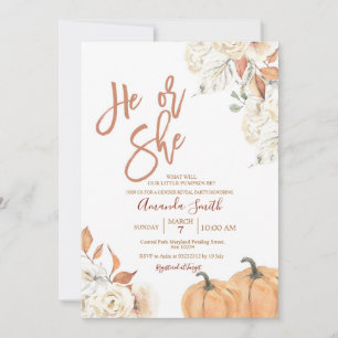 Fall han eller hon Boho Pumpkin Gender Reveal Inbjudningar