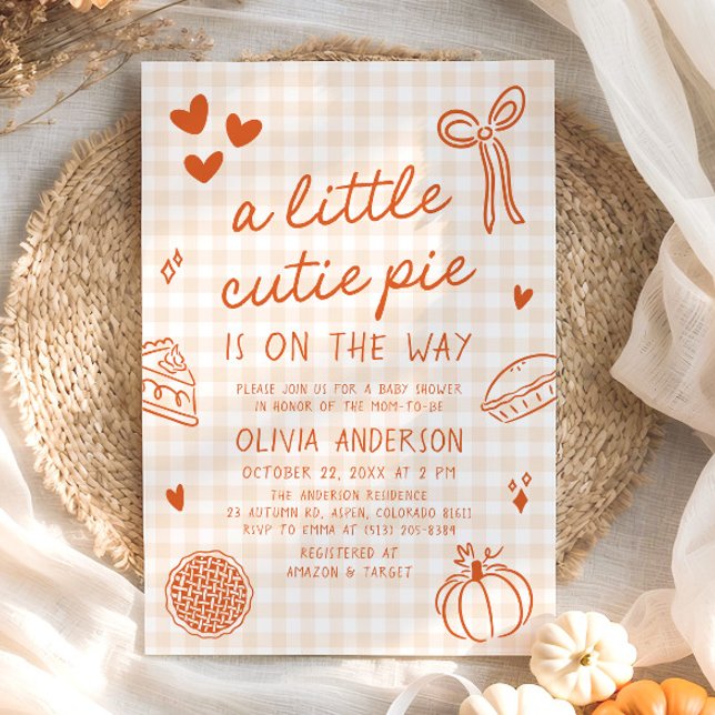 Fall Hand plockade A Little Cutie Paj Baby Shower Inbjudningar (Fall Cute Hand Drawn Little Cutie Pie Baby Shower Invitation)