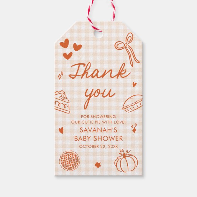 Fall Hand plockade A Little Cutie Paj Baby Shower Presentetikett (Framsidan)