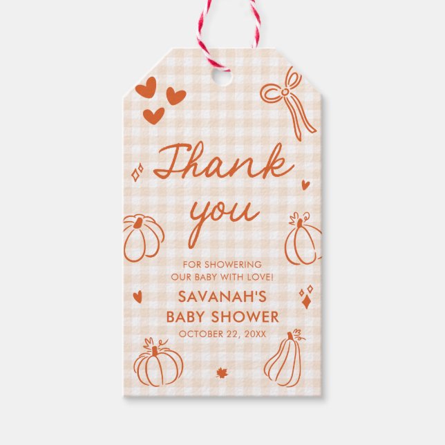Fall Hand plockade A Little Pumpkin Baby Shower Presentetikett (Framsidan)
