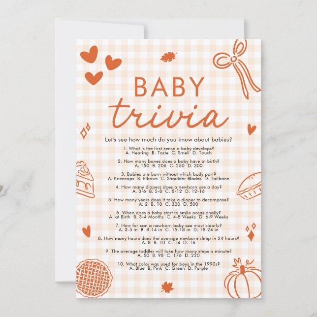 Fall Hand plockade Baby Shower Baby Trivia-spelet  Inbjudningar (Framsida)