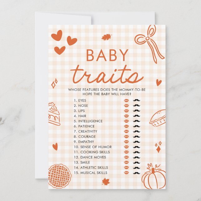 Fall Hand plockade Baby Traits Baby Shower Game Inbjudningar (Framsida)
