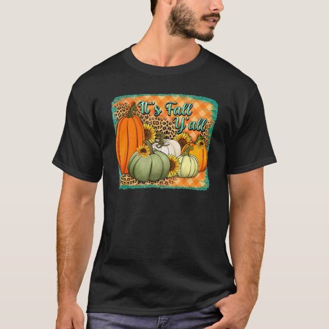 Fall Happy Fall Yu2019all Leopard Pumpkin Autumn I T Shirt (Framsida)