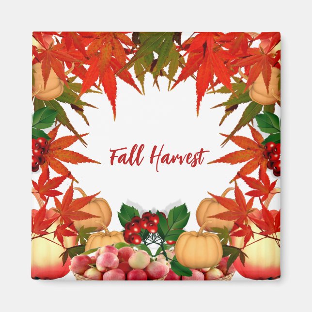 Fall Harvest Autumn Bounty Pumpkin Maple Leaves  Magnet (Framsidan)